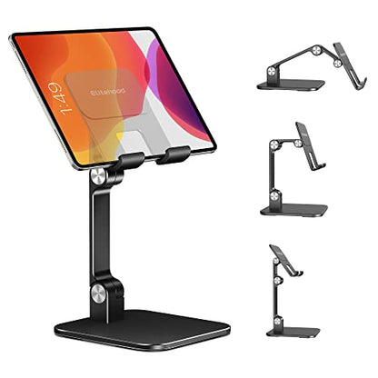 elitehood Aluminum iPad Stand for Desk [Ultra-Stable & Sturdy], Height Adjustable Tablet Stand, Portable Tablet Holder Dock for Home Office, Compatible with iPad Pro 12.9, iPad Air Mini 6 5 4 3, Black - color: Black