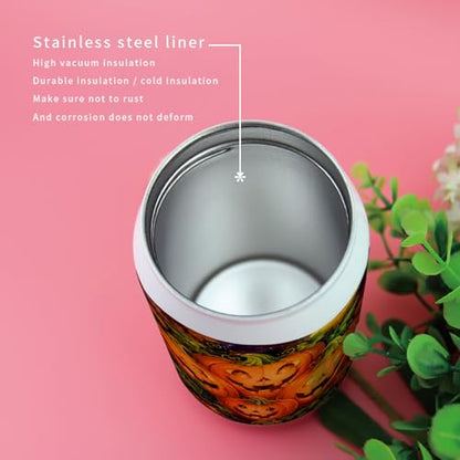T&H XHome Halloween 14oz Stainless Steel Tumbler with Lid & Straw-Double Wall Vacuum Insulated Travel Mug Vintage Pumpkins Evil Fall Water Bottle Coffee Beverage Drinks Cup - size: 14 Ounces