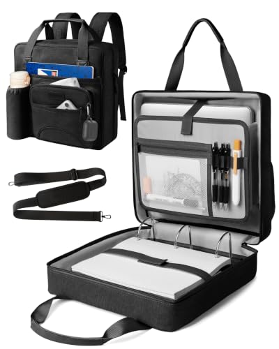 Large 3 Rings Zipper Binder Backpack, 3 Inch Binder Bag with 14 Inch Laptop Sleeve, Trapper Keeper with Removable Shoulder Strap Portfolio Organizer Folder for Office College University Travel - color: Black, size: 4 Way to Carry
