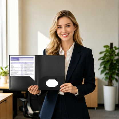 Black Folders with Pocket 7 Pack, 2 Pocket Folders, Plastic Folders with Pockets, Letter Size 8.5x11 inches File Folders with Business Card Slot for School, Home Office Business Use - color: Black