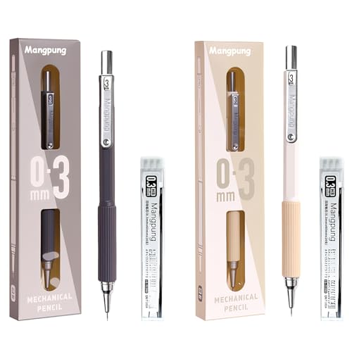 2 Pack 0.3 mm Metal Mechanical Pencils Set,Lead Drafting Pencil with 2 Tube Lead Refills for Art Writing, Sketching Drawing - size: 0.3mm