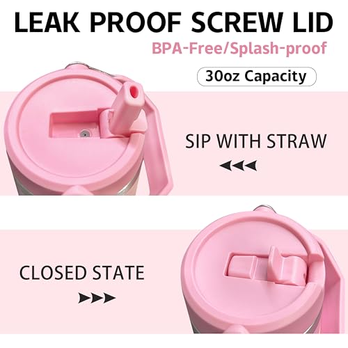 Queen Hero 30 oz Frog Tumbler with Handle, Large Insulated Tumbler with Flip & Straw Coffee Mug Cup Stainless Steel Gifts for Women Men Youth - color: Green Pink
