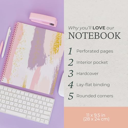 Steel Mill & Co Cute Large Spiral Notebook College Ruled, 11" x 9.5" with Durable Hardcover and 160 Lined Pages, Pastel Brush Strokes - color: Pastel Brush Strokes