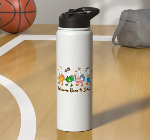 Funny Silly Goose Back To School Student Classroom Theme Stainless Steel Insulated Water Bottle - color: White