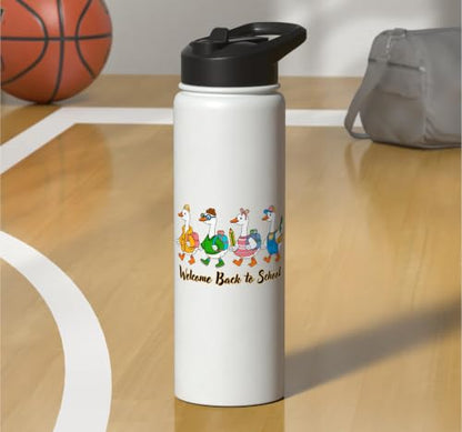 Funny Silly Goose Back To School Student Classroom Theme Stainless Steel Insulated Water Bottle - color: White