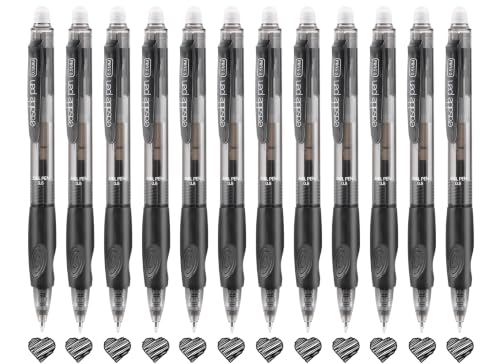 12 Pack Clicker Erasable Gel Pens, Fine Point (0.5mm), Black Ink with Eraser, Make Mistakes Disappear, Soft Grip for Students, Writing, Note Taking, School & Office Supplies - color: 12 Black