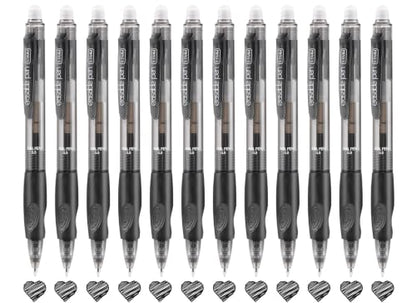 12 Pack Clicker Erasable Gel Pens, Fine Point (0.5mm), Black Ink with Eraser, Make Mistakes Disappear, Soft Grip for Students, Writing, Note Taking, School & Office Supplies - color: 12 Black