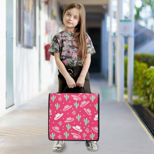 Cowboys Cowgirls Pink Pattern 3 Ring Zipper Binder with Shoulder Strap & Handle 1.5 Inch D-Ring Zippered Bag with Pencil Pouch, Expanding File Folder, Binder Organizer for School or Office - color: Cowboys Cactus Hat Red
