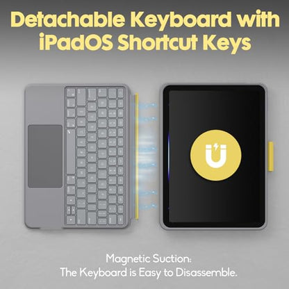 Keyboard Case for iPad 10th Generation,Bluetooth Wireless Detachable Magnetic Stand Rechargeable Keyboard with Folio Slim Compact Removable Cover with Trackpad, Backlit Keys,Wireless Keyboard - color: Yellow