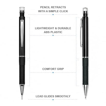 0.7mm Mechanical Pencils, 12 Pack, Smooth Writing Like a Pen, HB Lead, Comfort Grip, Built-In Eraser, Lightweight for School, Office & Drafting, Black.