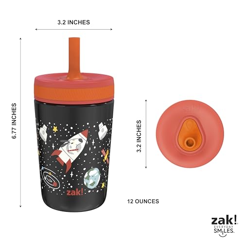 Zak Designs Kelso Toddler Cups For Travel or At Home, 12oz Vacuum Insulated Stainless Steel Sippy Cup With Leak-Proof Design is Perfect For Kids (Spaceships) - color: Spaceships