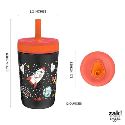 Zak Designs Kelso Toddler Cups For Travel or At Home, 12oz Vacuum Insulated Stainless Steel Sippy Cup With Leak-Proof Design is Perfect For Kids (Spaceships) - color: Spaceships