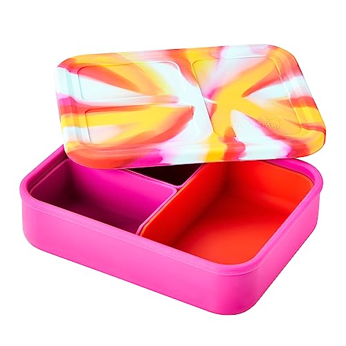 LunchBots Build -a- Bento Lunch Box, Silicone Bento Box for Kids, Multi-Compartment Lunch Container, Oven & Dishwasher Safe, BPA Free, 32 oz - Tie Dye Pink - color: Tie Dye Pink