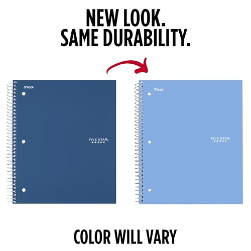 Five Star Spiral Notebook + Study App, 3 Subject, College Ruled Paper, 8.5" x 11", 150 Sheets, Blue (Color May Vary) (820003NH0) - color: Blue, size: 1 Count (Pack of 1)