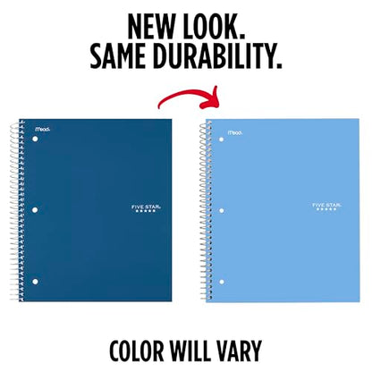 Five Star Spiral Notebook + Study App, 3 Subject, College Ruled Paper, 8.5" x 11", 150 Sheets, Blue (Color May Vary) (820003NH0) - color: Blue, size: 1 Count (Pack of 1)