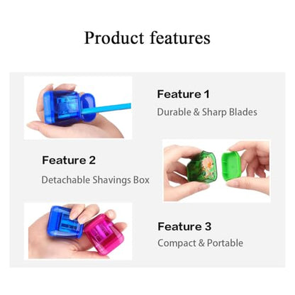 4 Pack Pencil Sharpeners with Lid, Dual Holes Handheld Pencil Sharpener Manual, Mini Sharpener with Shavings Container for School, Office, Classroom Supplies