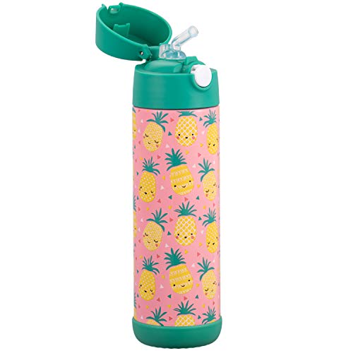 Snug Insulated Kids Water Bottle with Straw & Spout – Double-Wall Stainless Steel, Leakproof, Easy-Flip Lid – For School, Travel, Toddlers & Big Kids - Pineapple, 17oz - color: Pineapples, size: 16.9 Ounces