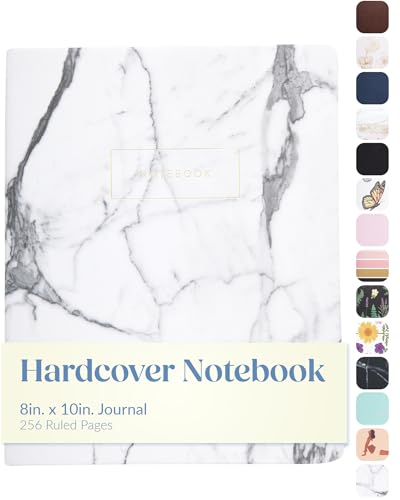 WORLD TRAVELER Large Lined Journal Notebook 256 Ruled White & Ivory Pages | Lay-Flat Binding, Gilded Page Edges Resist Wear, Reinforced Square Corners, Bleed-Resistant Smooth Paper - color: Marble
