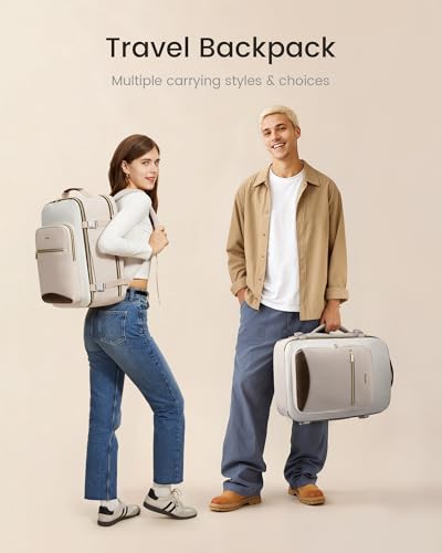 LOVEVOOK 50L Travel Backpack for Women & Men, Airline Approved Carry On Luggage with 3 Packing Cubes, TSA Overnight Bags, Waterproof Personal Item Bag, Weekender Essentials Backpacks fits 17" Laptop - color: Beige Yellow-beige-brown, size: X-Large