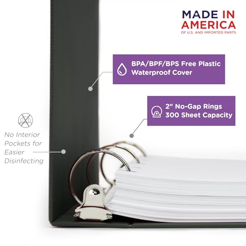 Carstens 2-Inch Heavy Duty 3-Ring Binder - Side Opening, Charcoal Gray, Durable Plastic, Precision No-Gap Rings, Waterproof Covers, No Pockets, Holds 300 Letter Sheets, BPA-Free, Made in USA (5821-3R) - color: Charcoal Gray, size: Individual
