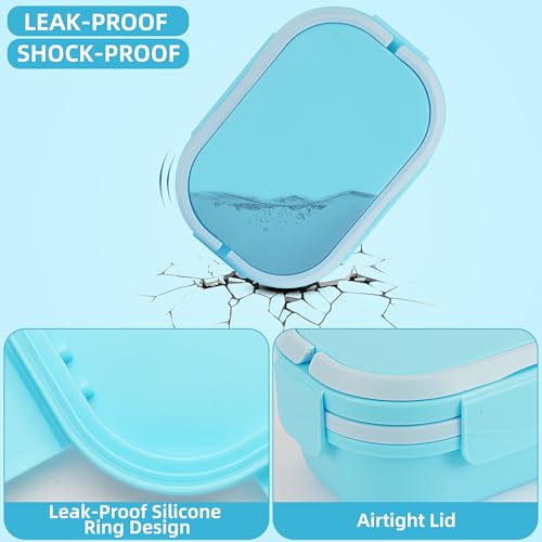 Itopor Bento Box for Kids, Stackable Kids Lunch Box, Pale Blue, 40 oz | Leakproof 2-compartment base, 3-compartment snack tray, hidden handle & utensils. BPA-Free, microwave & dishwasher safe