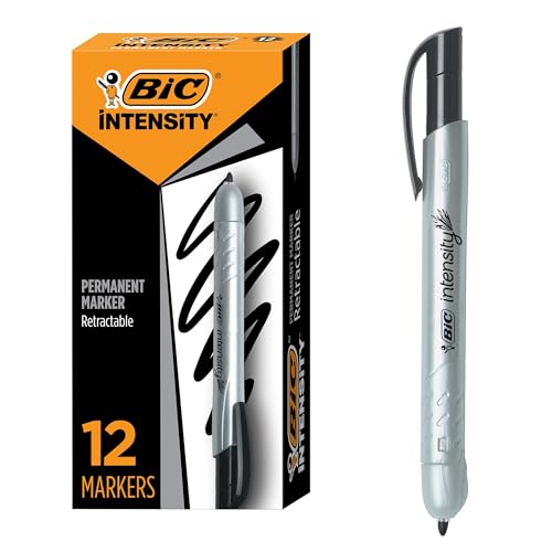 BIC Intensity Retractable Permanent Markers, Fine Bullet Tip, Black, 12-Count Pack, Permanent Markers for Teachers and Office Supplies - color: Black, style: retractable