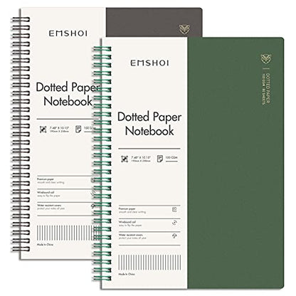 EMSHOI Dotted Spiral Journal Notebook, 2 Pack, 320 Pages, B5 (7.4" x 10") | 100 GSM Thick Paper, Flexible Plastic Cover, for Journaling, Planning, Tracking & Sketching (Brown & Green) - color: Brown Green, style: B5-Dotted