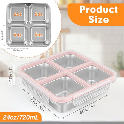 4 Pack Stainless Steel Snack Containers with Lids, Leakproof 4 Compartment Bento Lunch Boxes, Reusable Metal Meal Prep Food Storage Containers, Dishwasher Safe for Work, Travel, Picnic (4pack-A) - color: 4pack-A
