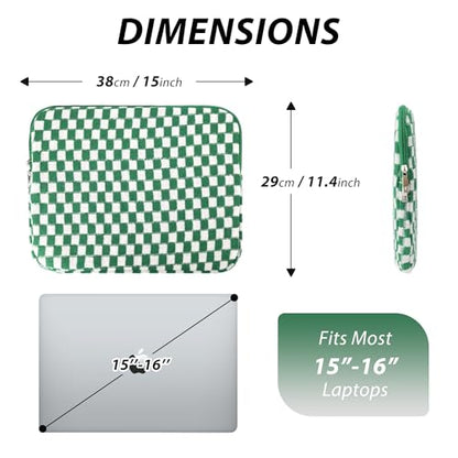 Puffy Laptop Sleeve 15-16 inch, Cute Knitted Protective Carrying Case for Women & Men, Compatible with MacBook Pro 16-Inch M4, 15.6 Inch Tablets Notebook (Checkered Green) - color: Checkered Green, size: 15-16 inch
