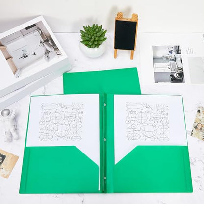 Lincia 100 Pcs Plastic Folders with Pockets and Prong Folders with Prongs 2 Pockets for Office, School for Students, Teachers, Office Workers(Green) - color: Green