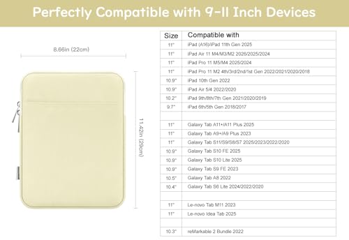 Dadanism 9-11 Inch Tablet Sleeve Bag Carrying Case for iPad (A16) 11th Gen 11", iPad 10th Gen 10.9" Air 5/4, iPad Air/Pro 11", iPad 9/8/7th 10.2", Galaxy Tab A11+ Plus 11"/S9 FE, Tab M11 11", Beige - color: Beige, size: 9-11 inch