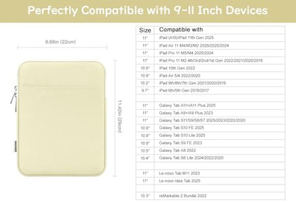 Dadanism 9-11 Inch Tablet Sleeve Bag Carrying Case for iPad (A16) 11th Gen 11", iPad 10th Gen 10.9" Air 5/4, iPad Air/Pro 11", iPad 9/8/7th 10.2", Galaxy Tab A11+ Plus 11"/S9 FE, Tab M11 11", Beige - color: Beige, size: 9-11 inch