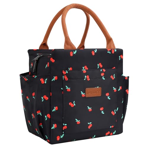 Joymee Insulated Lunch Bag for Women Reusable Leakproof - Cherry | Large Capacity, Bottle Holder & Side Pockets, Leakproof Insulated Design, for Work, Travel, Picnic & Daily Use, for Adult - color: 04 Cherry