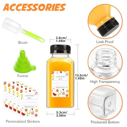 Leaflai Juice Bottles - 8oz Bottles with Lids, 12 pcs Plastic Juice Containers with Caps Reusable Drink Containers for Juice Milk Coffee Water Smoothie and Other Beverages,Christmas gift - size: 8oz