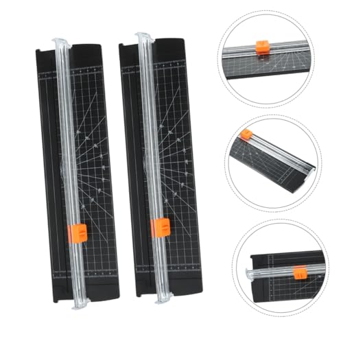 2pcs Mini Paper Cutter Trimmer with Foldable Ruler Lightweight Portable Scrapbooking Craft Tool for Students Home Office Precise Smooth Cutting for Photos Cardstock Black