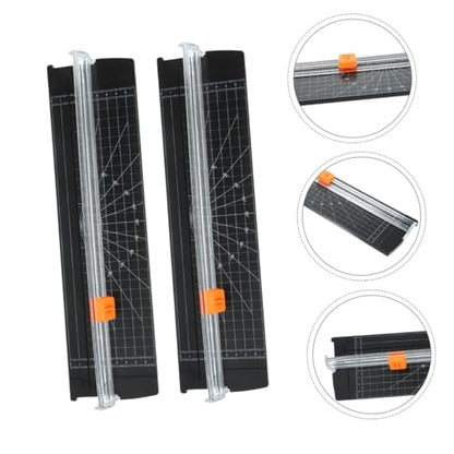 2pcs Mini Paper Cutter Trimmer with Foldable Ruler Lightweight Portable Scrapbooking Craft Tool for Students Home Office Precise Smooth Cutting for Photos Cardstock Black
