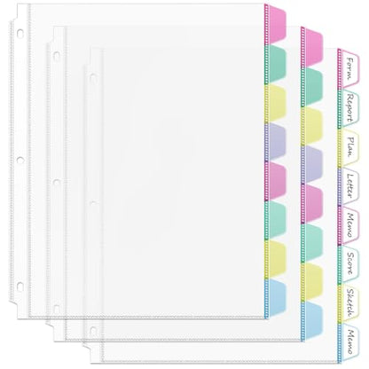 HABGP 24PCS/3 Set 3 Ring Clear Binder Dividers with Tabs, 8.5 x 11 8 Tabs Binder Dividers with Pockets, Clear Page Protectors Index Dividers for 3 Ring Binder, Heavy Duty Plastic Sheet Protectors - size: 3 Set (24 Pcs)