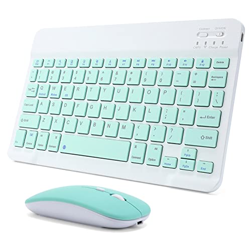 Rechargeable Bluetooth Keyboard and Mouse Combo for iPad, Ultra-Slim Portable Wireless Mouse Keyboard for iPad Pro Air Mini iPhone Samsung Tablet Cell Phone Android, iPadOS/iOS 13 and Above (Green) - color: Green