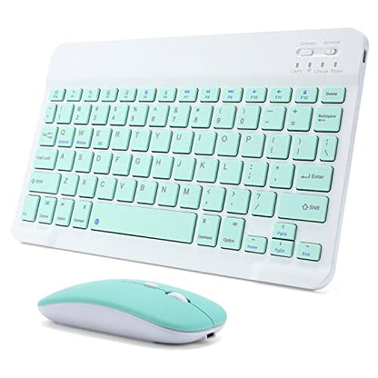 Rechargeable Bluetooth Keyboard and Mouse Combo for iPad, Ultra-Slim Portable Wireless Mouse Keyboard for iPad Pro Air Mini iPhone Samsung Tablet Cell Phone Android, iPadOS/iOS 13 and Above (Green) - color: Green