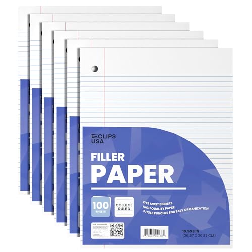 Loose Leaf Paper College Ruled Notebook Paper College Ruled Lined Paper Writing Paper Filler 10.5” x 8” 600 Sheets 100 Sheets Per Pack 60 gsm (6 Pack) - size: 6 Pack