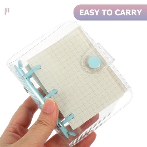Hohopeti Mini Three-ring Binder Notebook with Blue Clip, Portable Loose-leaf Notepad for Students, Adorable Pocket Binder Suitable for School and Daily Notes