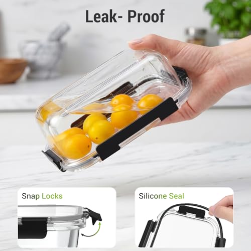 Dealusy 10 Sets (20-Piece) 36 oz & 12 oz Glass Food Storage Containers with lids, Airtight Leak-proof Glass Meal Prep Containers with Lids, Microwave Oven Freezer Dishwasher Safe, Black - color: Black