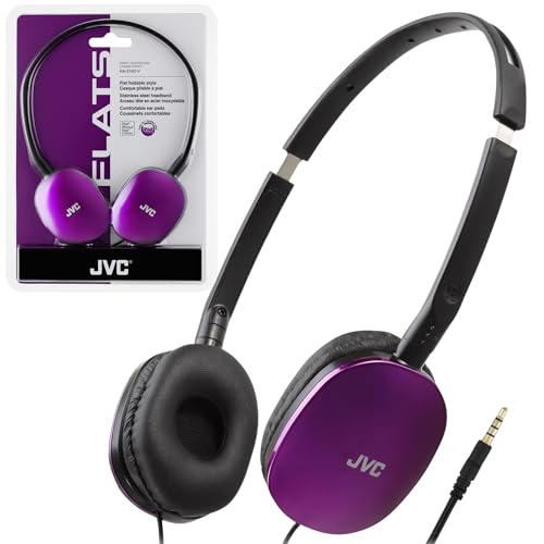 JVC Flats On-Ear Wired Headphones - Flat Foldable Design - 30mm Driver for Powerful Sound - Soft Ear-Pads for Comfort – Steel Headband - Lightweight & Portable - PC/Laptop/Gaming - 3.5mm Slim Plug - color: Violet, style: No Mic