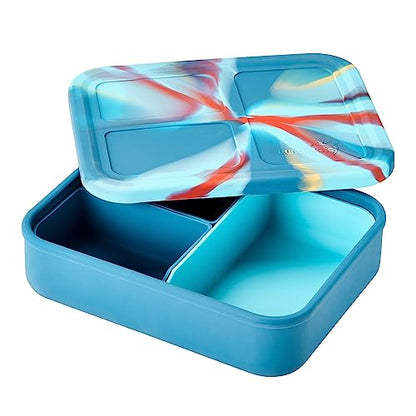 LunchBots Build -a- Bento Lunch Box, Silicone Bento Box for Kids, Multi-Compartment Lunch Container, Oven & Dishwasher Safe, BPA Free, 32 oz - Tie Dye Dark Blue - color: Tie Dye Dark Blue
