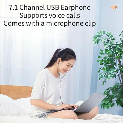 USB Headset with Microphone for PC Laptop, USB Earbuds with Mute Volume Control Stereo Bass for PC Desktop Dell HP Acer Laptop Meetings/Music,School,Black 8.2Ft(2.5M)