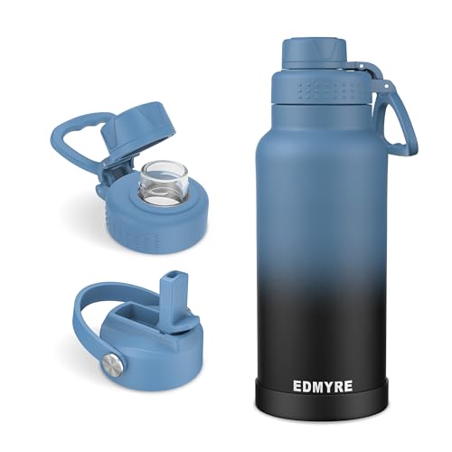 32 oz Stainless Steel Water Bottle with Straw Lid & Twist Lid, Insulated water bottle for men & women with Silicone Boot, Leakproof, Keeps Cold 24H / Hot 12H, Wide Mouth for Gym, Travel, Sports, Gym - color: Deep Ocean Fade, size: 32 Ounces
