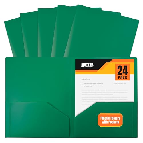 Better Office Products Heavyweight Plastic 2 Pocket Portfolio Folder, Letter Size Poly Folders 24 Pack (Green) - color: Green