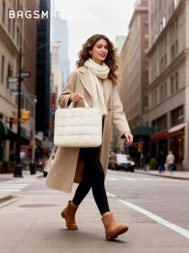 BAGSMART Laptop Case, Puffy Laptop Sleeve with Handle, Compatible with MacBook Air Pro, Laptop Bag for Women - color: Beige, size: 13-14 inch