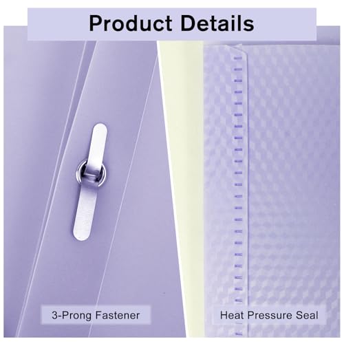 24-Pack Plastic andPockets and Prongs,2-Pocket and3 Fasteners, Pastel Folders Holds 8-1/2" x 11" Paper for School/Office/Home, Purple - color: Light Purple, size: 24-Pack