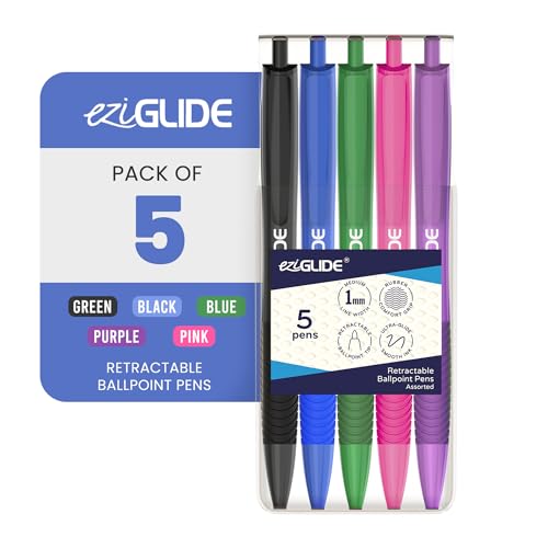 Retractable Ballpoint Pens, Pack of 5 Pens Ink, Smooth Writing Ballpoint Pens for Writing, Note-Taking & Everyday Use, Great for Office, School & Home (Assorted) - color: Assorted